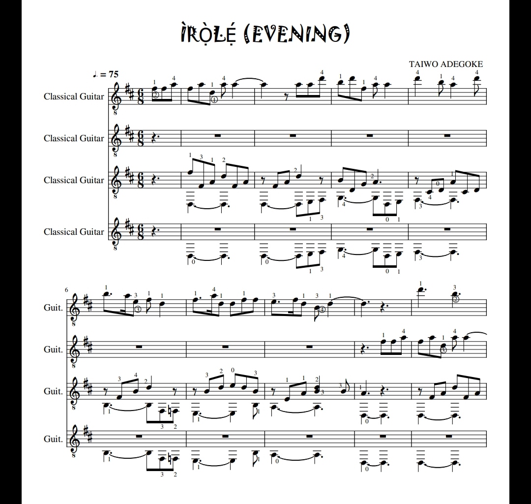 ÌRỌ̀LẸ́ (EVENING) FOR GUITAR ENSEMBLE - Image 2